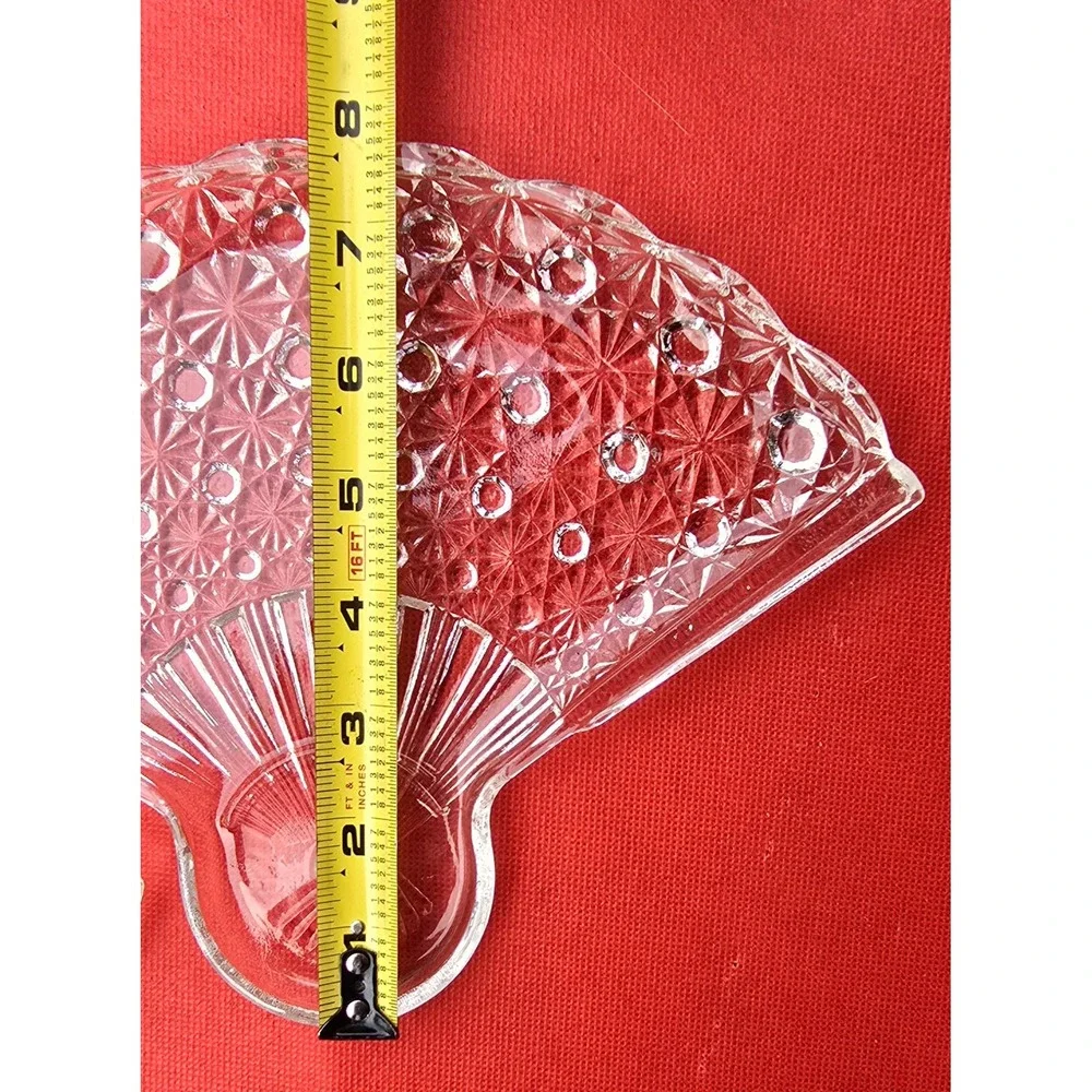 1960's Anchor Hocking Clear Fan Shaped Snack & Drink Plates Daisy and Button 2pc